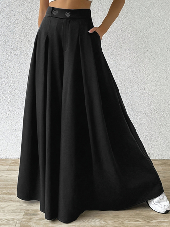 Laiad pikkade jalgadega püksid, kõrge vöökoht, 95% polüester, kerge elastus, elegantne igapäevane stiil