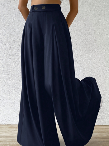 Laiad pikkade jalgadega püksid, kõrge vöökoht, 95% polüester, kerge elastus, elegantne igapäevane stiil