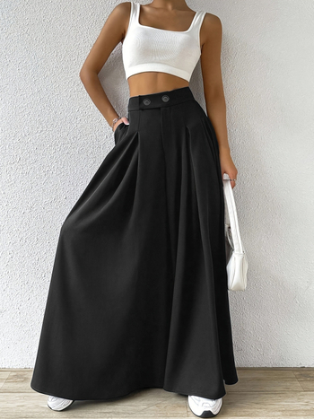 Laiad pikkade jalgadega püksid, kõrge vöökoht, 95% polüester, kerge elastus, elegantne igapäevane stiil