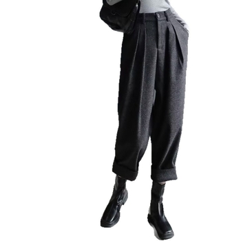 Harem-püksid villase kangaga, laiad, 9/10 pikkus, looduslik vöökoht, linnaline stiil