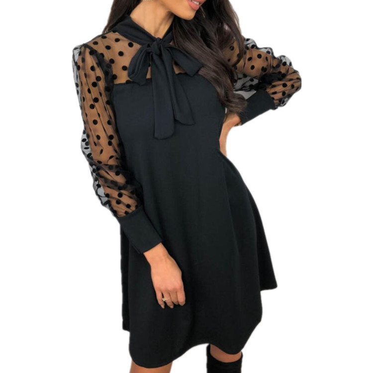 Polüestrist midi A-liiniline kleit ümmarguse kaelusega, pikkade varrukatega, vaba talje