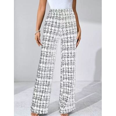 Naiste polüesterist pikkpüksid kõrge vöökoht ja sirge lõige, igapäevane stiil, sügis 2025