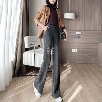 Naiste villased Microflare püksid, herringbone muster, kõrge vöökoht, pikad