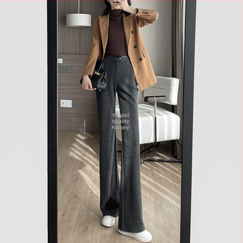 Naiste villased Microflare püksid, herringbone muster, kõrge vöökoht, pikad