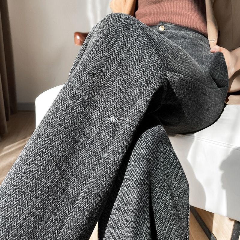 Naiste villased Microflare püksid, herringbone muster, kõrge vöökoht, pikad