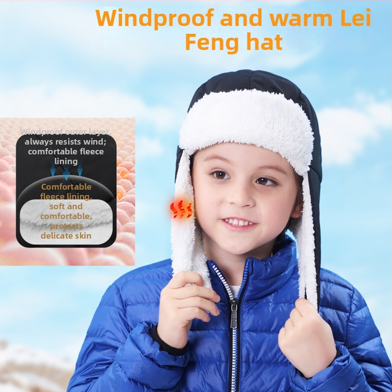 Laste Lei Feng müts talveks ja sügiseks kõrvakaitsega, polüester, soe ja tuulekindel