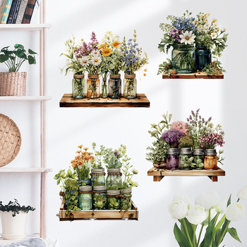 PVC seinakleebis taimede ja lillede motiiviga, veekindel, isekleepuv, sobib elutoa ja magamistoa dekoratsiooniks, kaasaegne lame seinakleebis