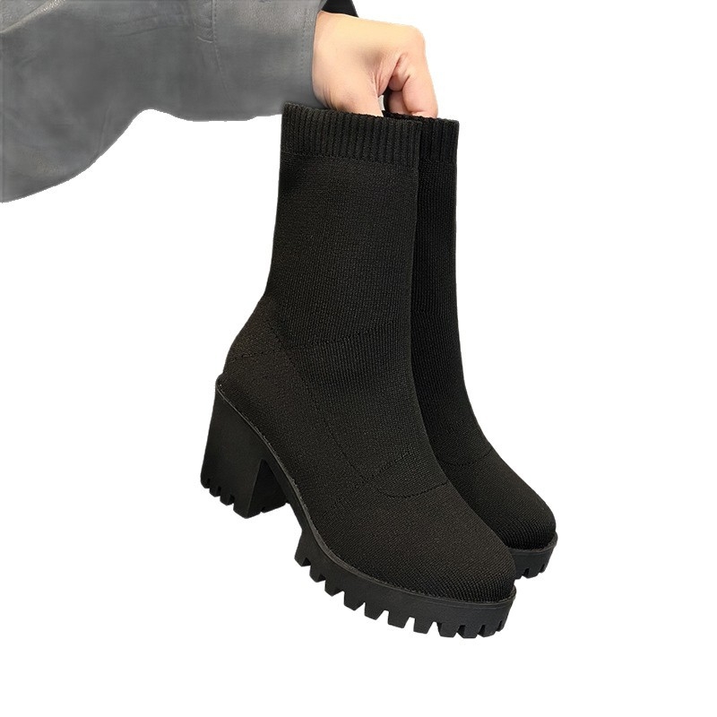 Naiste elastse ülaosaga botid, madal varvas, ümmarguse ninaga, paks konts 6–8 cm, lihtne jalga panna, libisemisvastane tald, Euroopa/Ameerika stiil