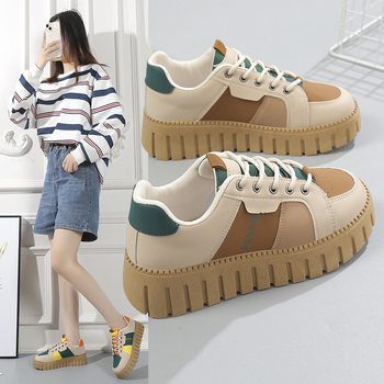 Naiste Korea stiilis platvormkingad, paks platvorm, PU ülemine, kummist tald