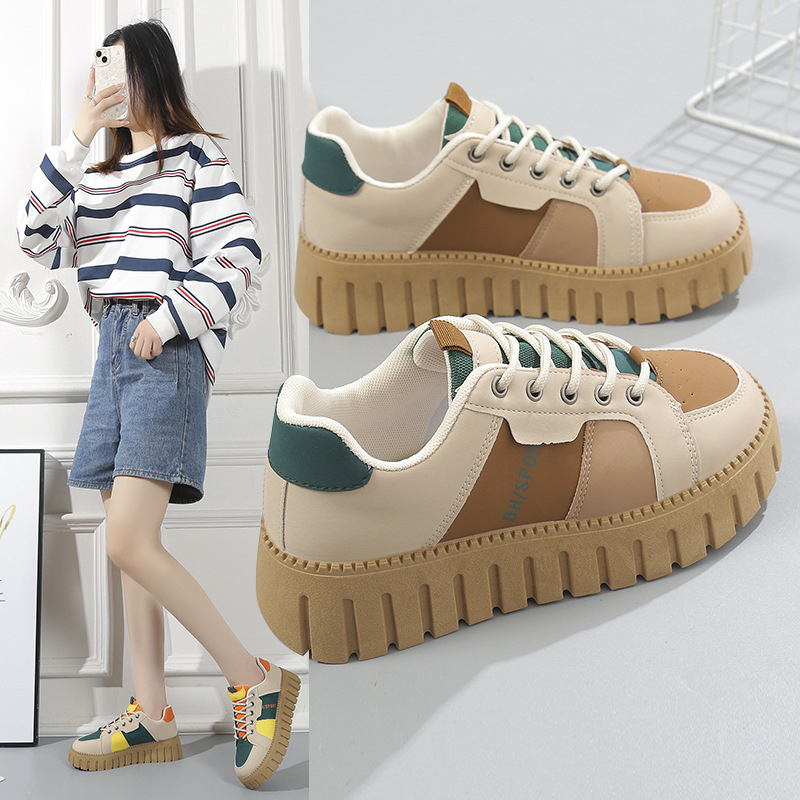 Naiste Korea stiilis platvormkingad, paks platvorm, PU ülemine, kummist tald