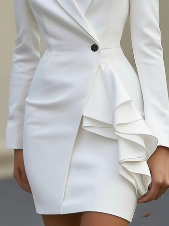 Elegantne midi kleit kontorile, kõrge vöökoht, pikad varrukad, jakukrae, ees ühe nupuga, polüester-elastaani segu, ühetooniline.