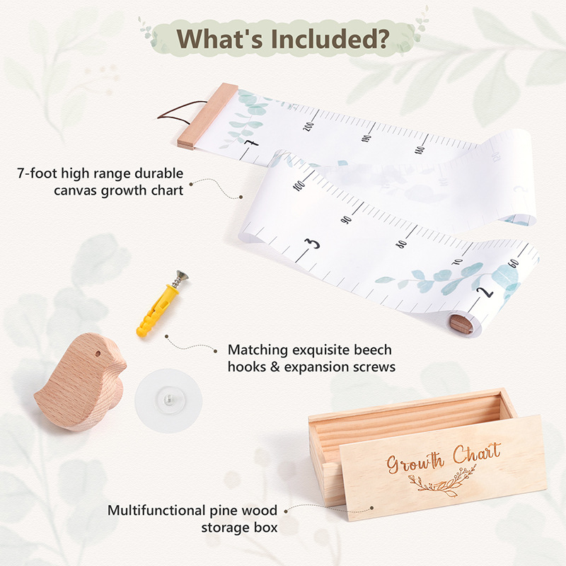 Puidust kõrguse mõõdik lastele – põhjamaise stiiliga, veekindel, 1 tk, lastetuppa