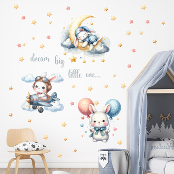 BR1142E Seina kleepuv dekoratiivne kleeps karikatuuride motiividega, armas jänku – beebitoa jaoks – PVC; Dekoratiivne eesmärk; Karikatuur muster; 1 tükk; Ruumid: elamine, magamistuba, sisenemine