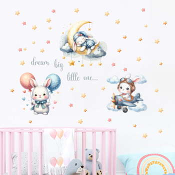 BR1142E Seina kleepuv dekoratiivne kleeps karikatuuride motiividega, armas jänku – beebitoa jaoks – PVC; Dekoratiivne eesmärk; Karikatuur muster; 1 tükk; Ruumid: elamine, magamistuba, sisenemine