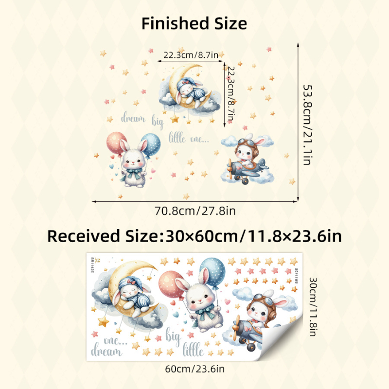 BR1142E Seina kleepuv dekoratiivne kleeps karikatuuride motiividega, armas jänku – beebitoa jaoks – PVC; Dekoratiivne eesmärk; Karikatuur muster; 1 tükk; Ruumid: elamine, magamistuba, sisenemine