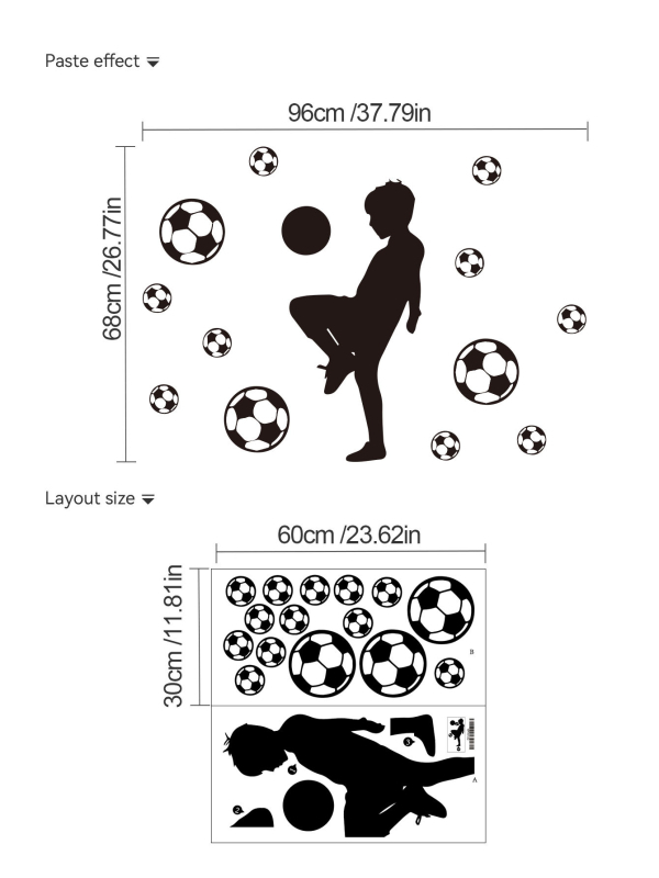 Karikatuurpoisi ja jalgpalli seina kleebis – eemaldatav PVC isekleepuv dekoratsioon, 1 tükk, elutuba või magamistuba