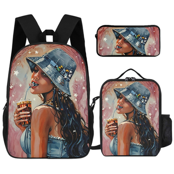 Koolikot koos lõunasöögikoti ja pliiatsikastiga, kohandatava mustriga, polüester, maht kuni 20 L, tõmblukuga sulgemine, sisemine tõmblukukott, kahekordne õlarihm, brändimise võimalus