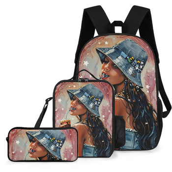 Koolikot koos lõunasöögikoti ja pliiatsikastiga, kohandatava mustriga, polüester, maht kuni 20 L, tõmblukuga sulgemine, sisemine tõmblukukott, kahekordne õlarihm, brändimise võimalus