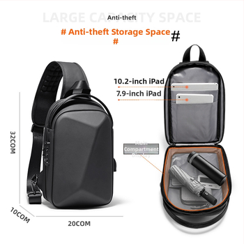 Meeste rinna kott, Oxford kangas, anti-theft lukustusega, sisemised taskud: lukuga tasku, telefoni tasku, ID-kaardi tasku, sülearvuti tasku, mudel F-5107