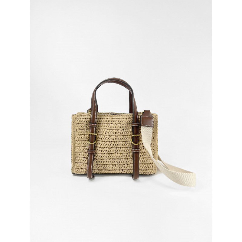 Heinast kootud crossbody kott, ämbri stiilis, horisontaalne ristkülikukujuline kuju, magnetlukustus, polüestervooder