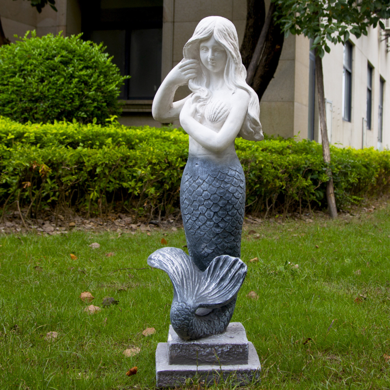 Euroopa stiilis merineitsi figuuri skulptuur — magneesiumoksiid, põrandale mõeldud kodudekoratsioon, väline aianduse dekoratsioon