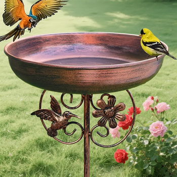 Retro metallist lindude vannistendi koos sisseehitatud toidutoruga, mudel 046