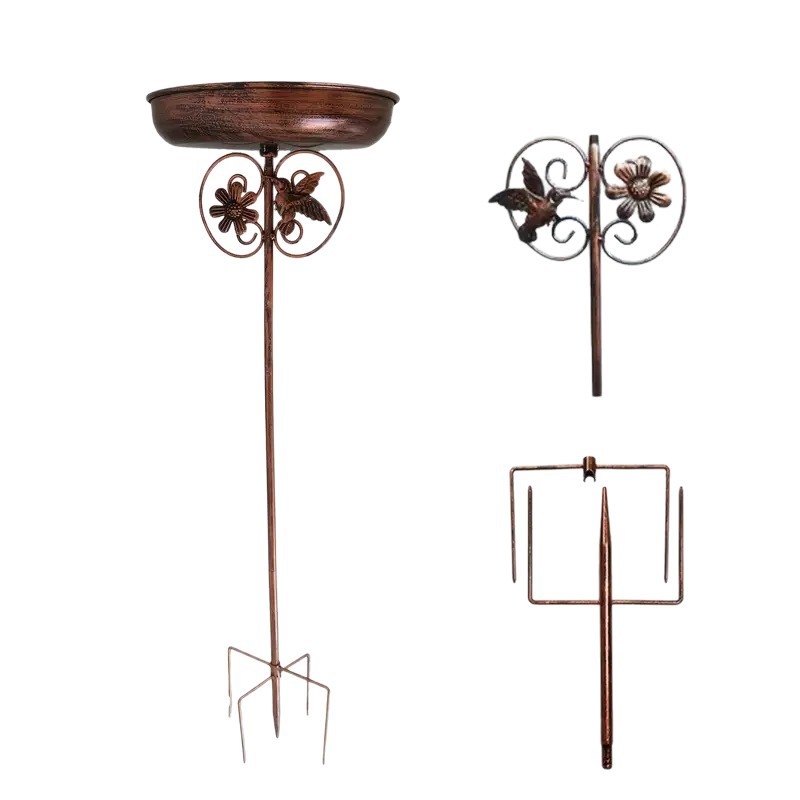 Retro metallist lindude vannistendi koos sisseehitatud toidutoruga, mudel 046