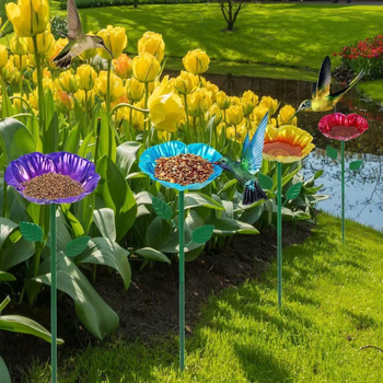 Hrănitoare pentru păsări și stație de apă, design floare de floarea-soarelui, din fier forjat, decor exterior în grădină