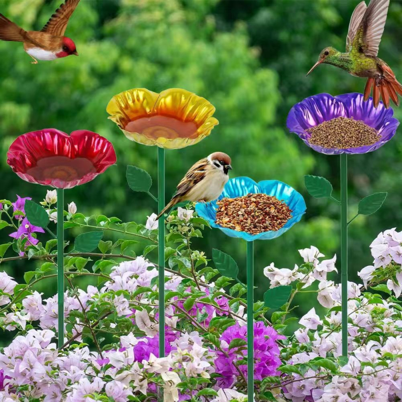 Hrănitoare pentru păsări și stație de apă, design floare de floarea-soarelui, din fier forjat, decor exterior în grădină