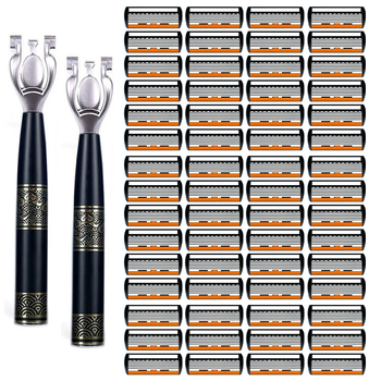 Meeste manuaalne habemenuga komplekt 6-kihilise teradega, vahetatavate teradega, libisemisvastane käepide, pilve muster