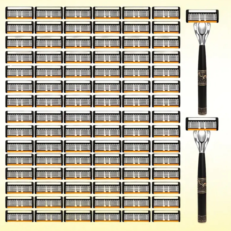 Meeste manuaalne habemenuga komplekt 6-kihilise teradega, vahetatavate teradega, libisemisvastane käepide, pilve muster