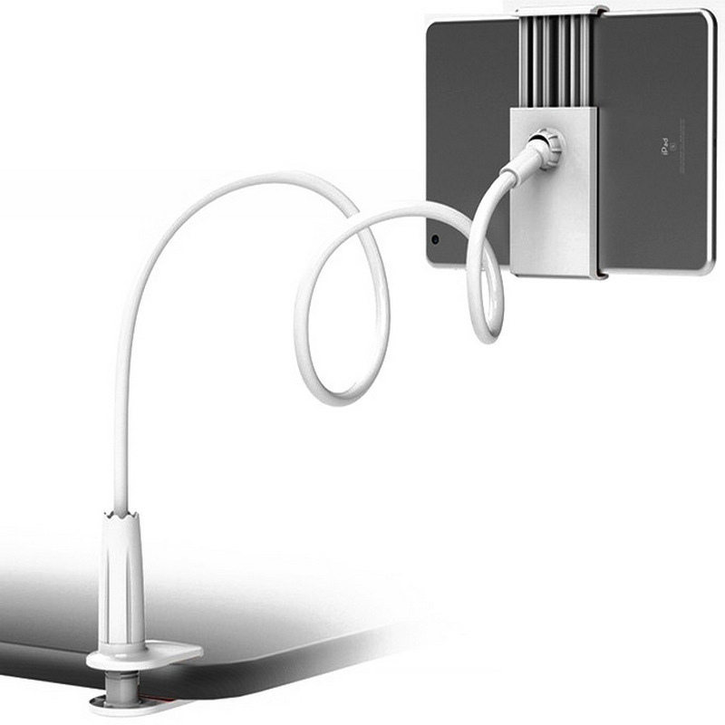 Tahvelarvuti ja telefonihoidik pöörleva toruga — kinnitatav mööbli serva (öölaud/büroo), tsinkide sulam