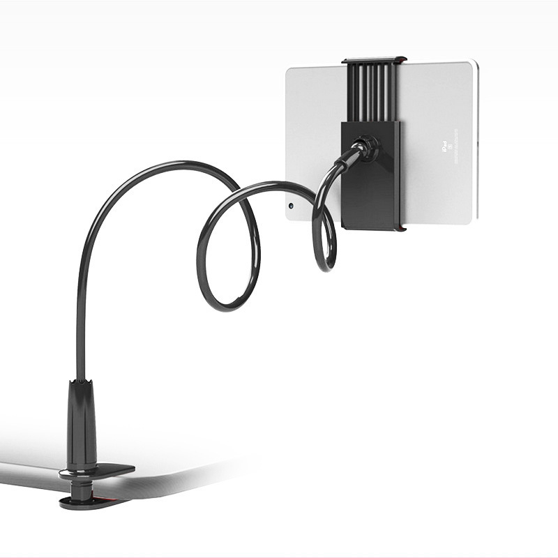 Tahvelarvuti ja telefonihoidik pöörleva toruga — kinnitatav mööbli serva (öölaud/büroo), tsinkide sulam