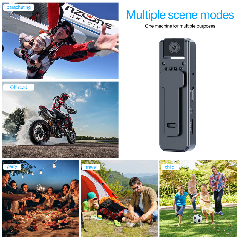A8 Cameră Portabilă cu Clips pe Spate — 1–5 MP, TF card, Durata bateriei 1–3 h, Video și Fotografie, 2023