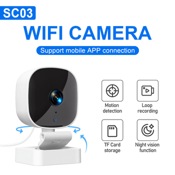 SC03 Cameră de Supraveghere WiFi Inteligentă cu 1080P, Detecție Mișcare, Viziune Noapte în Culori, Alimentare 5V, Carcasă ABS