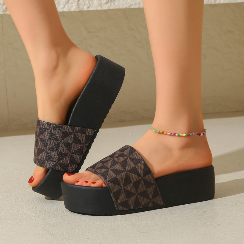 Naistele mõeldud ühe rihmiga sandaalid, paksu tallaga, PU ülemine, kummist tald, ümmargune varbaots, Euroopa ja Ameerika stiil, suvi 2025