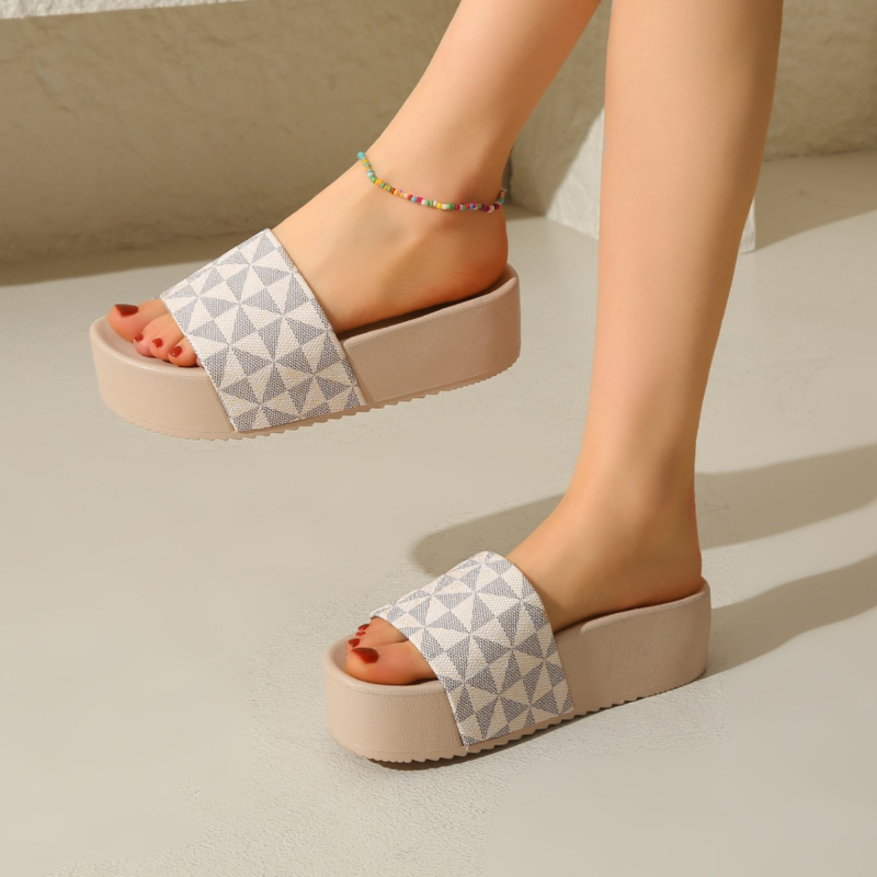 Naistele mõeldud ühe rihmiga sandaalid, paksu tallaga, PU ülemine, kummist tald, ümmargune varbaots, Euroopa ja Ameerika stiil, suvi 2025