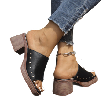 Naiste kõrge kontsaga avatud varbaga sandid, üks rihm, PU pealmine kiht, kummist talla, 2025. aasta suvi