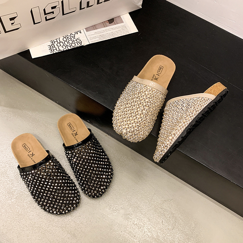 Õhkkindlased võrgust sandaalid rhinestonesidega, ümmarguse varba otsaga, kummist tallaga (Ülemine: võrk + rhinestones; Sisetald: võrk; Aasta/Sezon: suvi 2025)