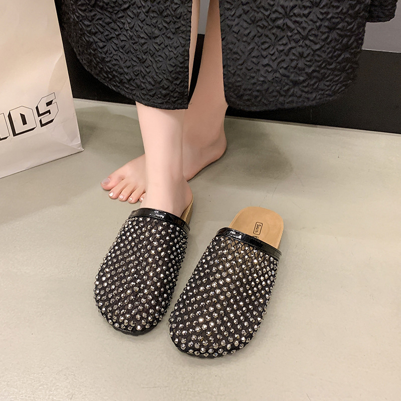 Õhkkindlased võrgust sandaalid rhinestonesidega, ümmarguse varba otsaga, kummist tallaga (Ülemine: võrk + rhinestones; Sisetald: võrk; Aasta/Sezon: suvi 2025)