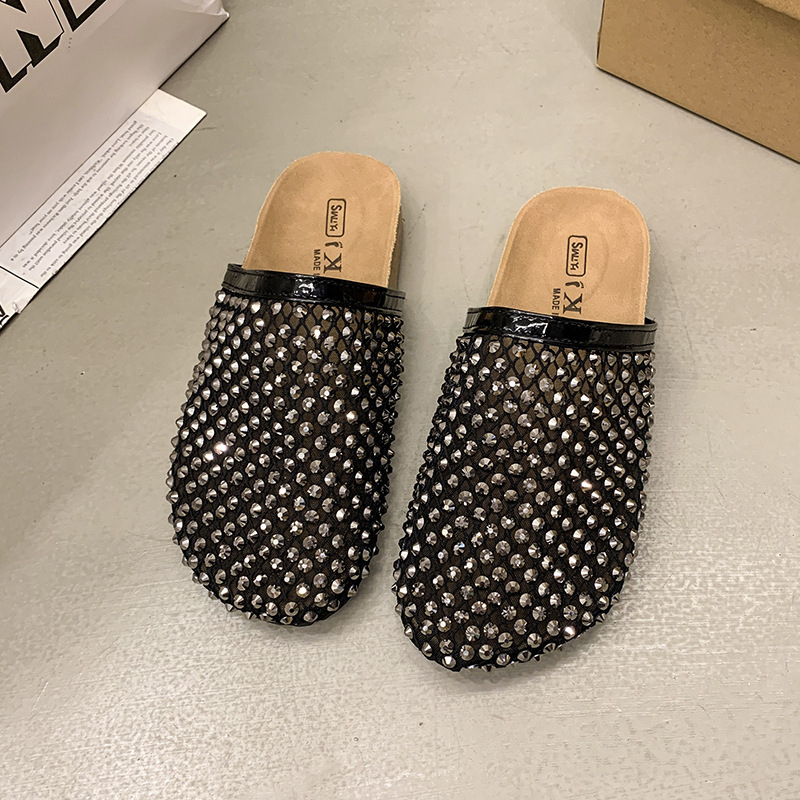 Õhkkindlased võrgust sandaalid rhinestonesidega, ümmarguse varba otsaga, kummist tallaga (Ülemine: võrk + rhinestones; Sisetald: võrk; Aasta/Sezon: suvi 2025)