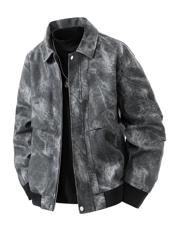 PU nahkjakas stand-up krae ja tõmblukuga, vaba lõige, meeste igapäevane väliskäek kevad- ja sügisperioodile