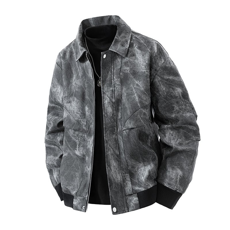 PU nahkjakas stand-up krae ja tõmblukuga, vaba lõige, meeste igapäevane väliskäek kevad- ja sügisperioodile