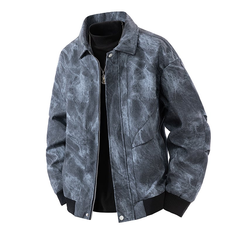 PU nahkjakas stand-up krae ja tõmblukuga, vaba lõige, meeste igapäevane väliskäek kevad- ja sügisperioodile