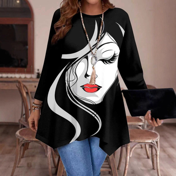 Naiste Avatar musteriga top, ümmargune kaelus, vaba lõige, pikkade käistega, keskmine pikkus 65–80 cm, polüester/elastaan