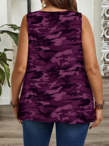 Kamuflaažmustriga varrukateta topp, vaba lõige, keskmise pikkusega, puuvill-poliester materjal