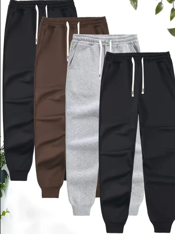 Meeste 4-osaline fleece-spordipükside komplekt, venitusnööriga vöökoht, keskmine talje, kitsas lõige, pikad püksid