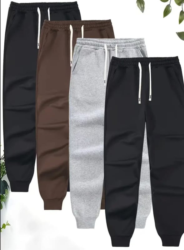 Meeste 4-osaline fleece-spordipükside komplekt, venitusnööriga vöökoht, keskmine talje, kitsas lõige, pikad püksid