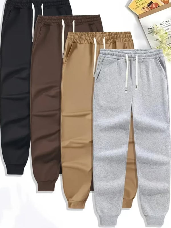 Meeste 4-osaline fleece-spordipükside komplekt, venitusnööriga vöökoht, keskmine talje, kitsas lõige, pikad püksid