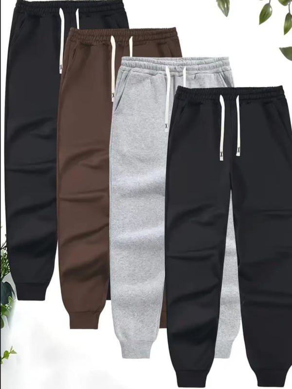 Meeste 4-osaline fleece-spordipükside komplekt, venitusnööriga vöökoht, keskmine talje, kitsas lõige, pikad püksid